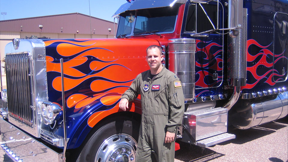 Buddy Martens in front of the Optimus Prime semi in Transformers: Revenge of the Fallen